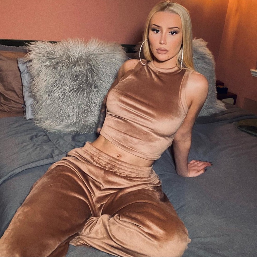 Skims | Velour Crop Tank and Wide Leg Pants Set in Sienna XS